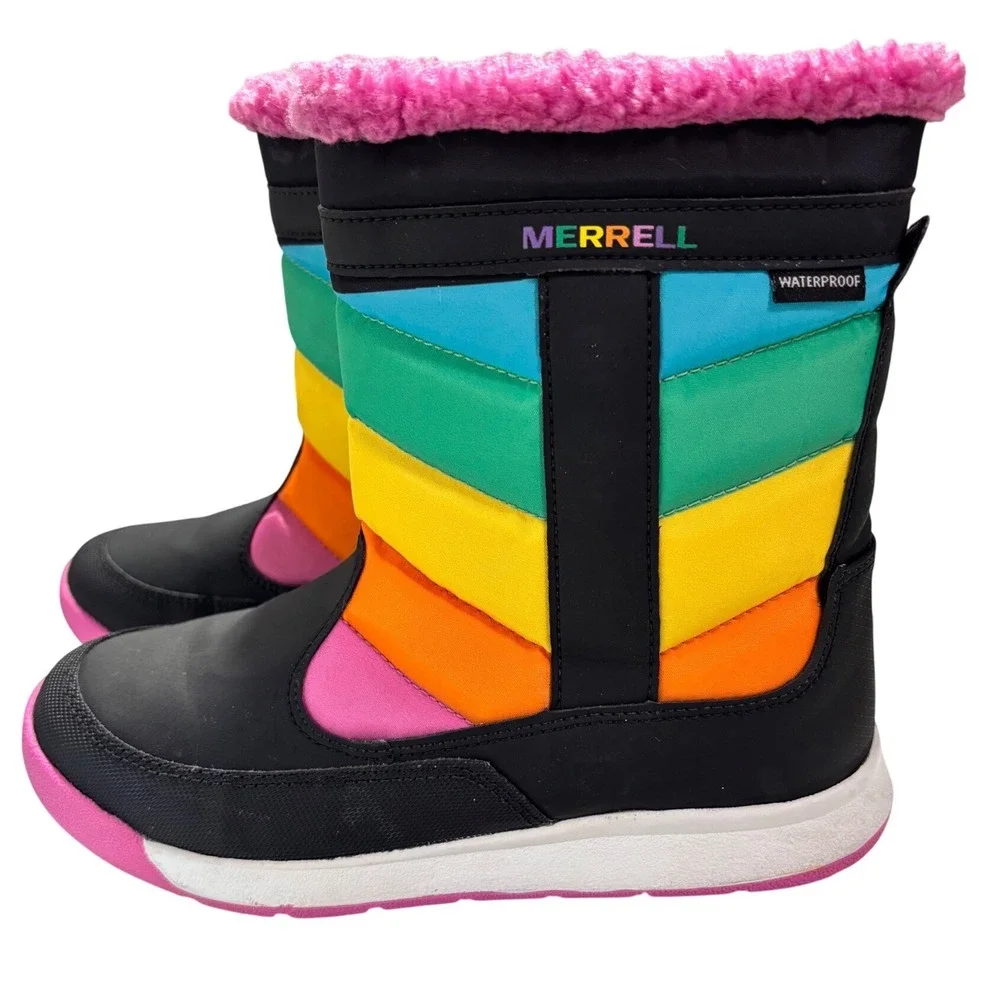 Merrell Snow Bank 2.0 Boots Kids Size 2 Black Rainbow Waterproof Insulated